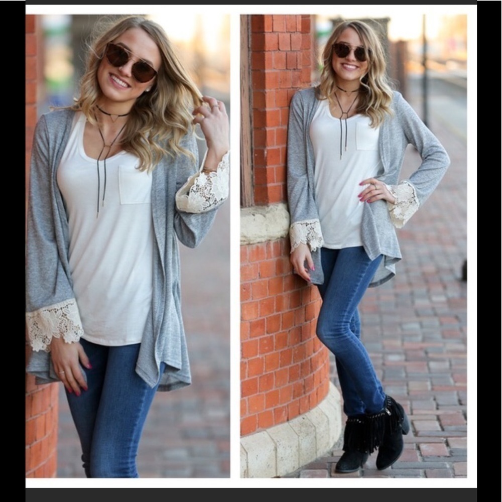 Gray lace cuff cardigan